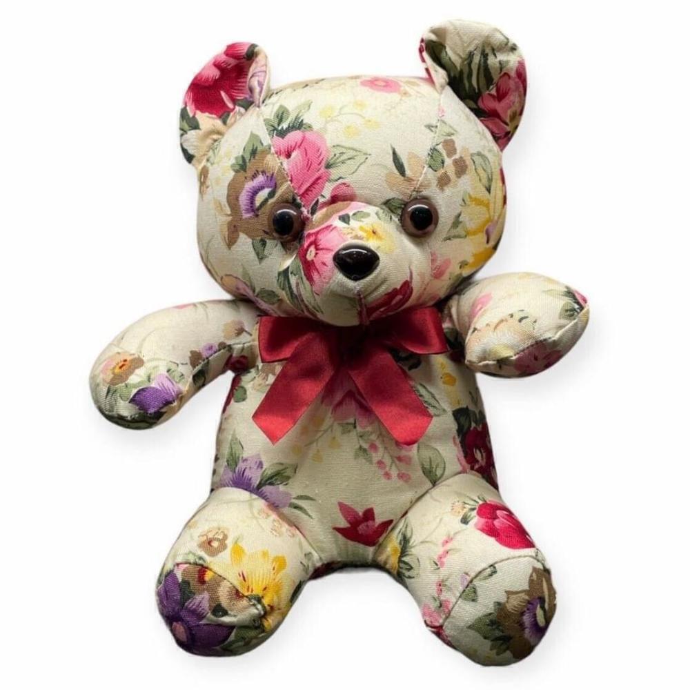 Vtg Milaca Mills Floral Fabric Teddy Bear Plush Shabby Chic Stuffed Animal 1989